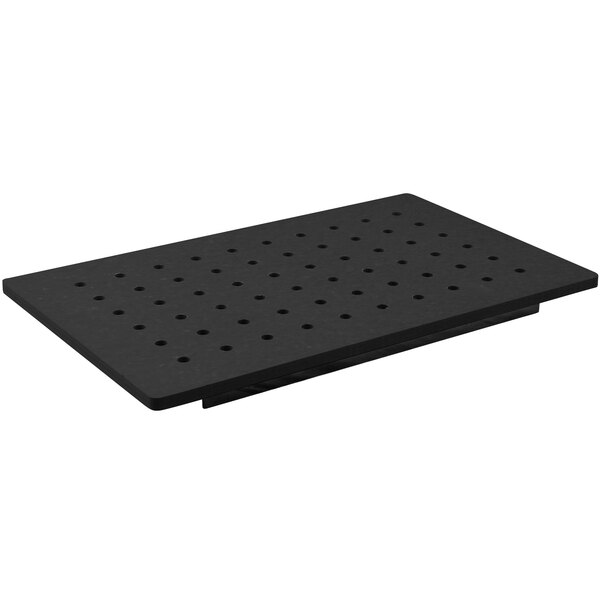 A black rectangular Tablecraft cutting board with holes in it.