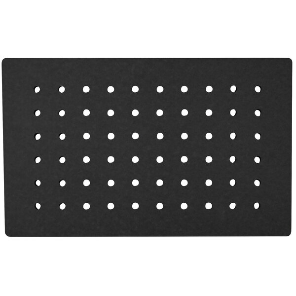 A black rectangular Tablecraft carving station template with holes in it.