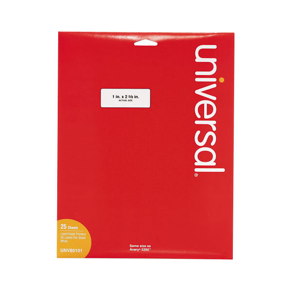 A red rectangular package of white Universal Permanent Labels.