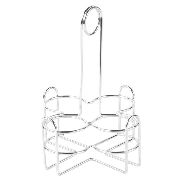 A silver metal Clipper Mill by GET 4-compartment condiment holder with four holes.