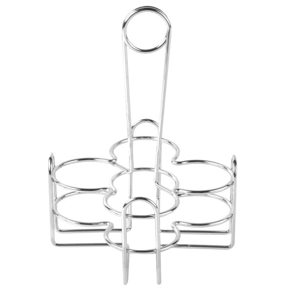 A silver chrome metal Clipper Mill 4-compartment condiment caddy.