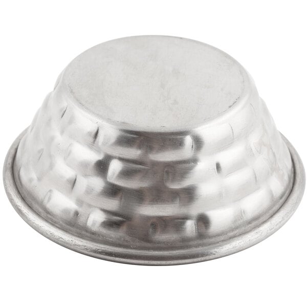 A silver Tablecraft stainless steel ramekin on a white background.