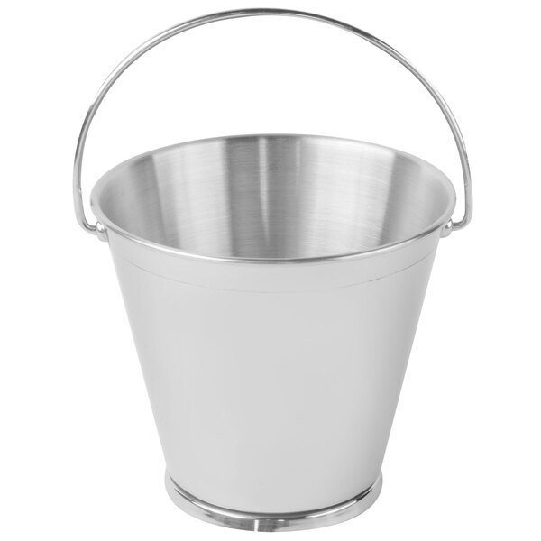 A Clipper Mill stainless steel round serving pail with a handle.