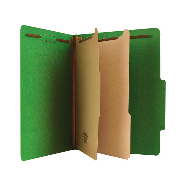 A green Universal letter size classification folder.