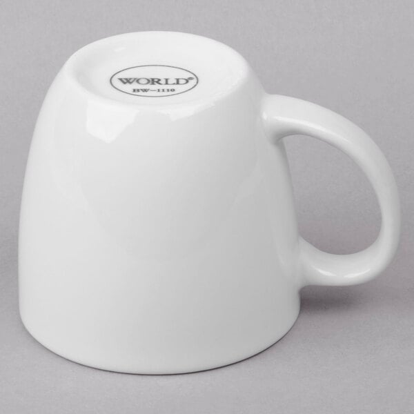 A Libbey bright white porcelain mug with a handle.