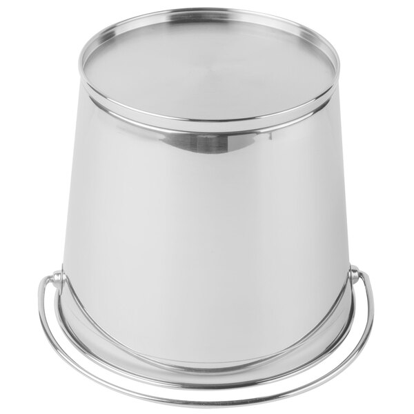 A silver stainless steel Clipper Mill serving bucket with a metal handle.