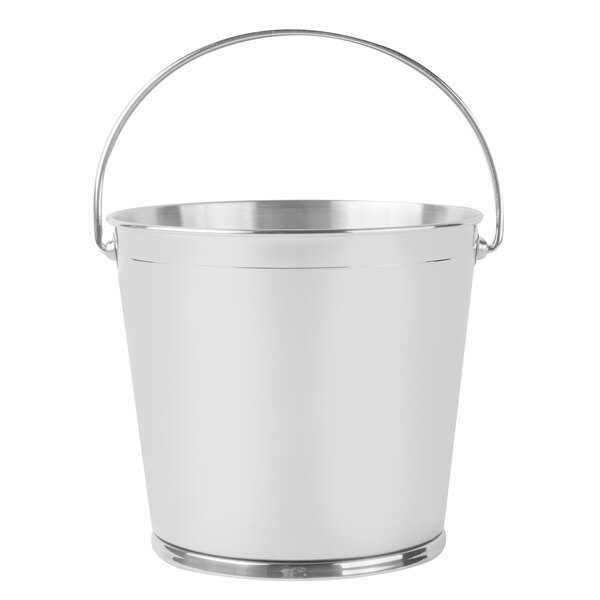 A stainless steel Clipper Mill serving bucket with a handle.