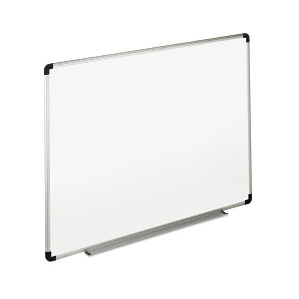 A white board with a black frame.