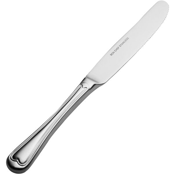 A Bon Chef stainless steel dinner knife with a hollow handle.