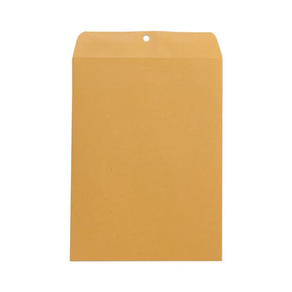 A close-up of a brown Universal Kraft File Envelope with a hole in the middle.