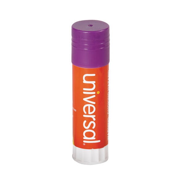 A close-up of a purple Universal glue stick tube.