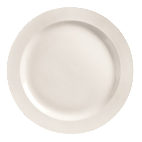 A white Libbey porcelain plate with a white rim.