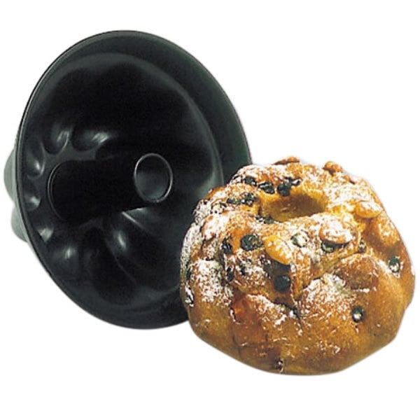 A Matfer Bourgeat mini kugelhopf cake pan with a pastry inside.