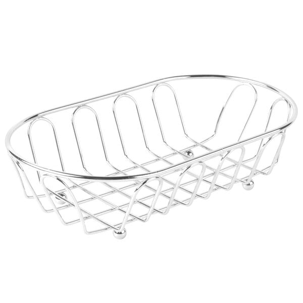 A silver Clipper Mill by GET chrome metal wire basket with oval handles.