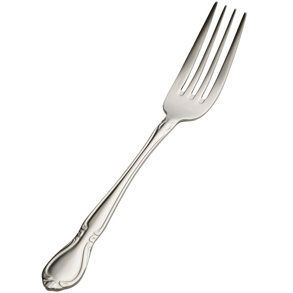 A Bon Chef stainless steel dinner fork with a silver handle.