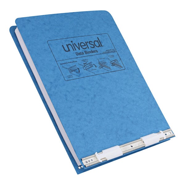 A light blue UNV top bound data post binder.