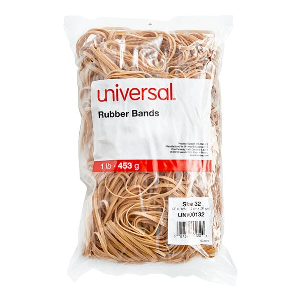 Universal UNV00132 3" x 1/8" Beige #32 Rubber Band, 1 lb. - Approx. 820/Pack