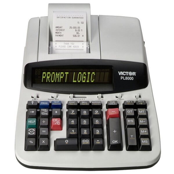 A Victor PL8000 printing calculator printing a receipt.