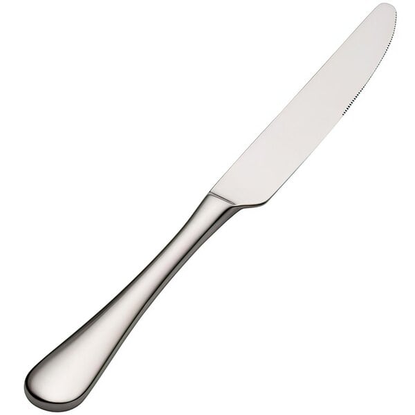 A Bon Chef stainless steel dinner knife with a solid handle on a white background.