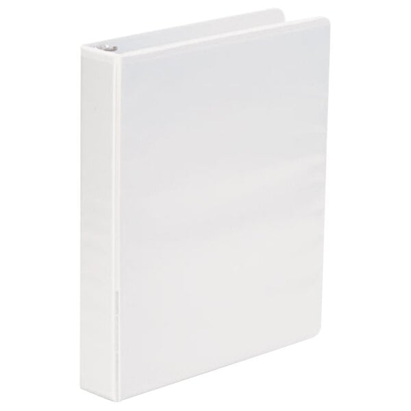 A white Universal economy non-stick view binder with round rings and a clear cover.