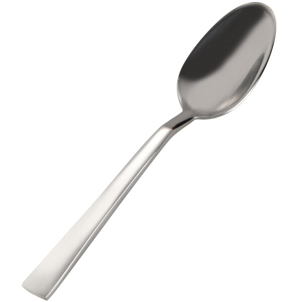 A Bon Chef stainless steel demitasse spoon with a silver handle.