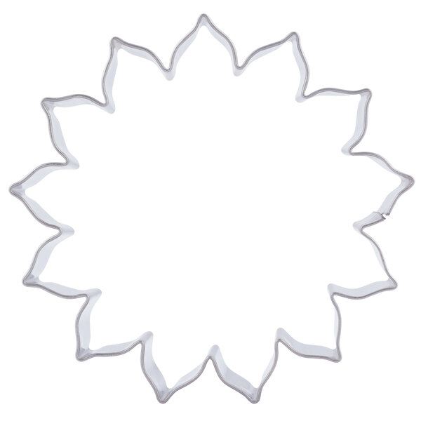 A stainless steel Ateco dahlia flower cookie cutter.