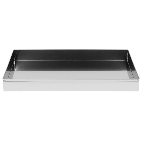 A silver rectangular metal tray.