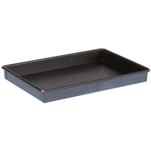 A black rectangular Matfer Bourgeat non-stick baking pan.