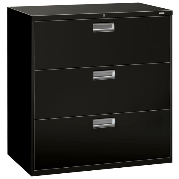 Hon 683lp 600 Series Black Three Drawer Lateral Filing Cabinet