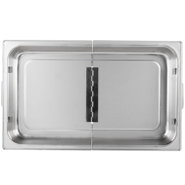 A Vollrath metal steam table cover with a hinge.