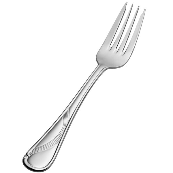 A Bon Chef stainless steel salad/dessert fork with a silver handle.