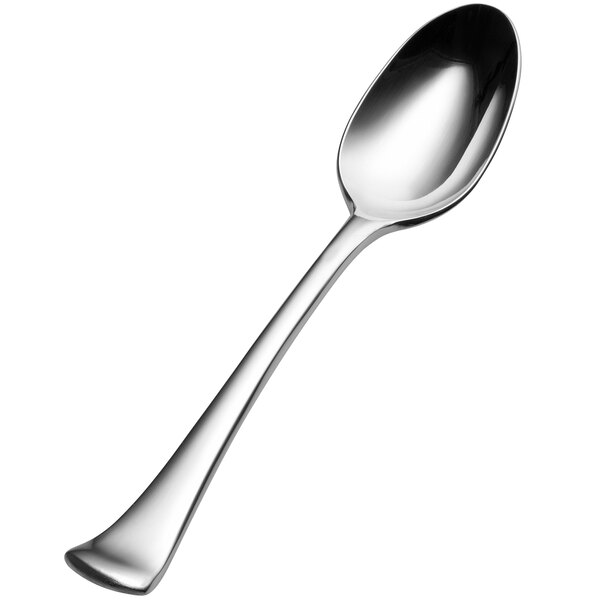 A Bon Chef stainless steel soup/dessert spoon with a silver handle and spoon.