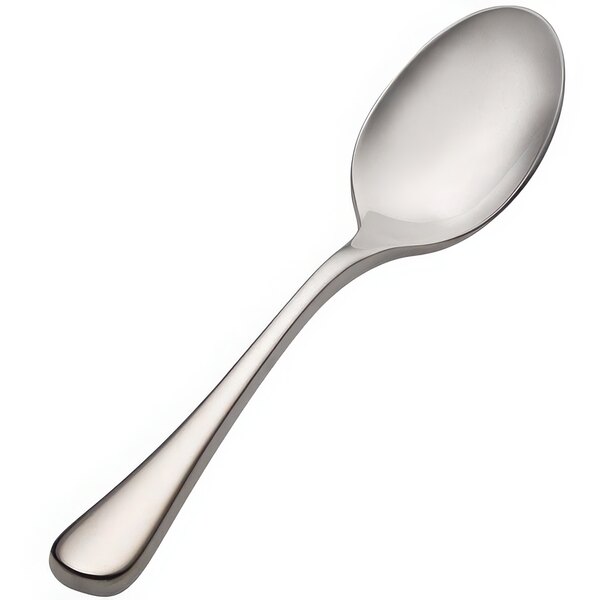 A Bon Chef stainless steel demitasse spoon with a silver handle and spoon.