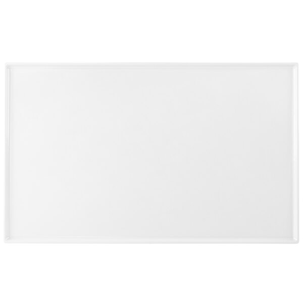 A white rectangular Tablecraft cooling platter with a white border.