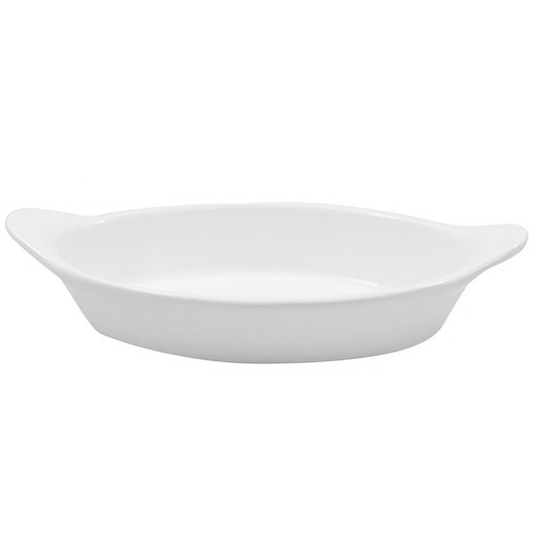 A white oval bowl with shell handles.