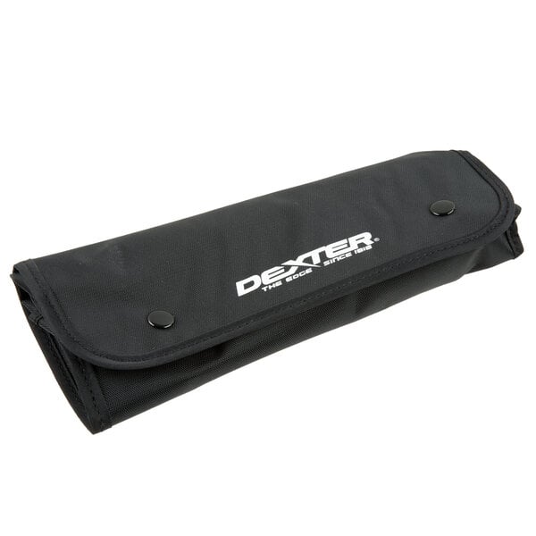 A black case with white text reading "Dexter" and "Russell" containing garnishing tools.