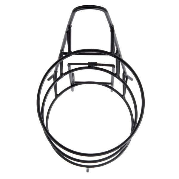 A black metal frame with round tiers.
