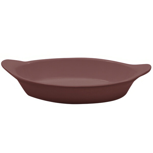 A brown Tablecraft oval server with shell handles.