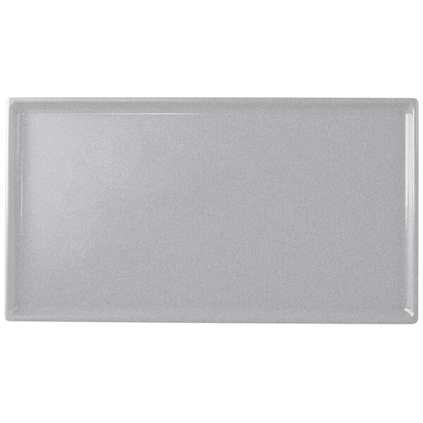 A Tablecraft natural cast aluminum rectangular cooling platter with a white background.