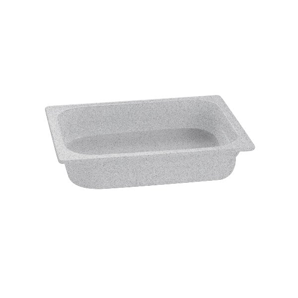 A Tablecraft granite half size cast aluminum food pan on a counter in a salad bar.