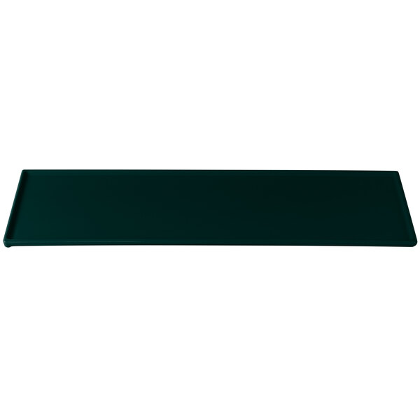 A hunter green rectangular cast aluminum cooling platter.