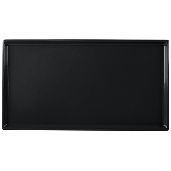 A black rectangular Tablecraft cooling platter.