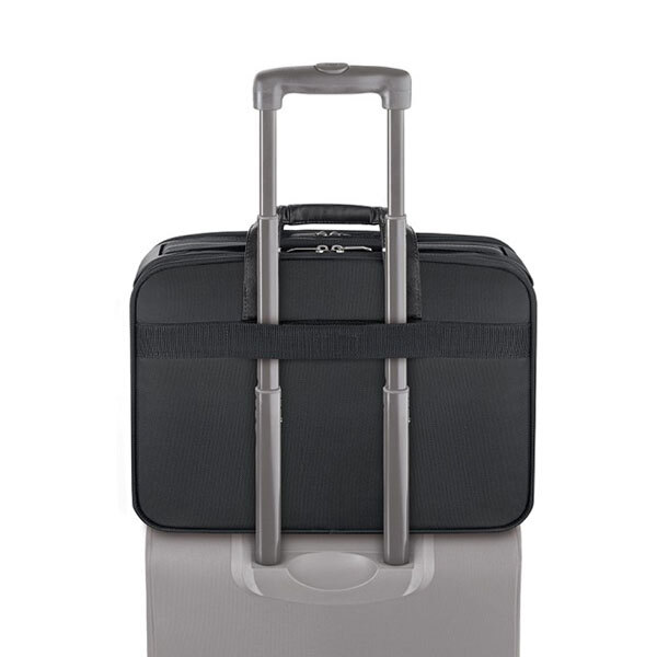 A black Solo Classic Smart Strap Briefcase with a handle.