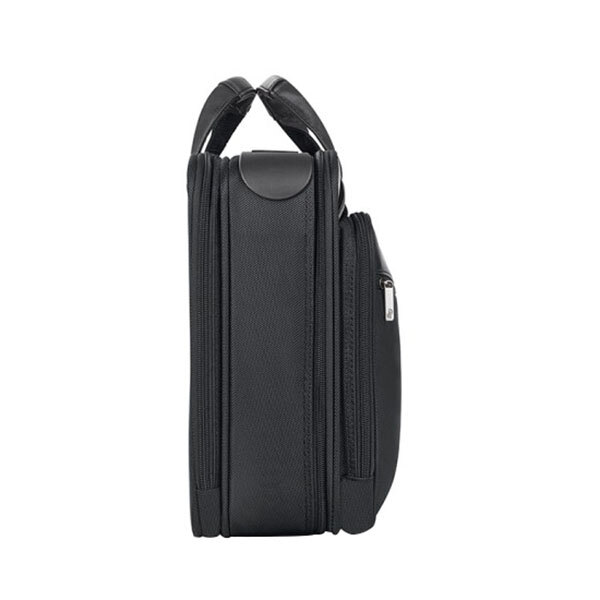 A black Solo Paramount Classic Smart Strap Briefcase with a zipper and handle.