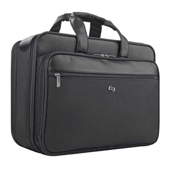 A black Solo Classic Smart Strap briefcase with a handle and zipper.