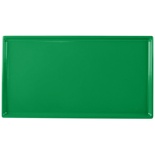 A green rectangular Cast Aluminum Tablecraft Cooling Platter.