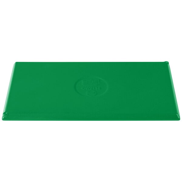 A green rectangular Tablecraft cooling platter with a logo on it.