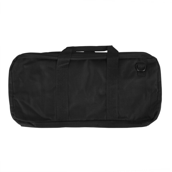 A black bag with straps and a zipper.