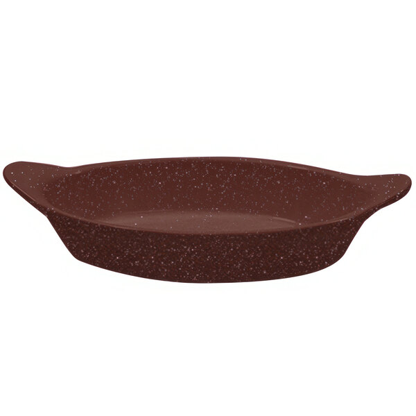 A brown speckled Tablecraft oval server with shell handles.