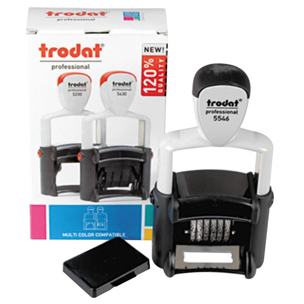 A black Trodat professional numberer stamp in a box.